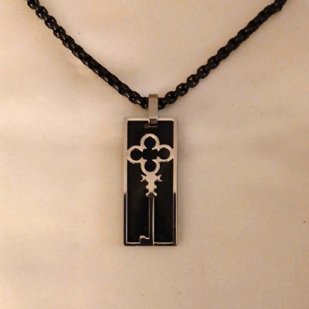 Black and Silver Key Pendant Necklace